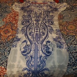Blue and White Patterned Dress